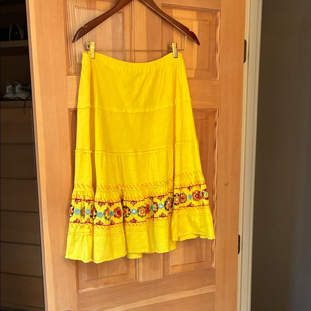 Double D Ranch Vibrant Yellow A-Line Skirt with Floral Embroidery that